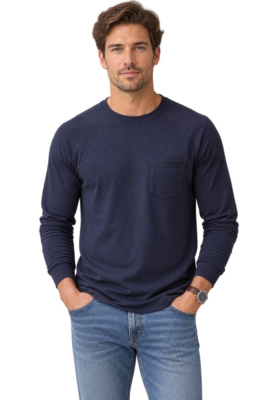 The Normal Brand Men’s Navy Long Sleeve Crewneck Shirt Medium Pocket